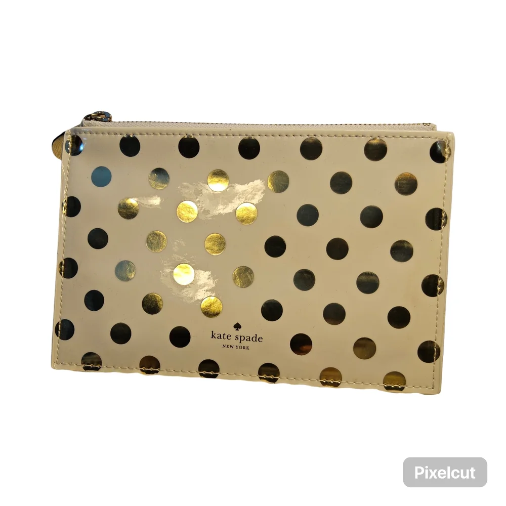 Preloved Kate Spade NY Cream and Gold Polka Dot Slim Pouch